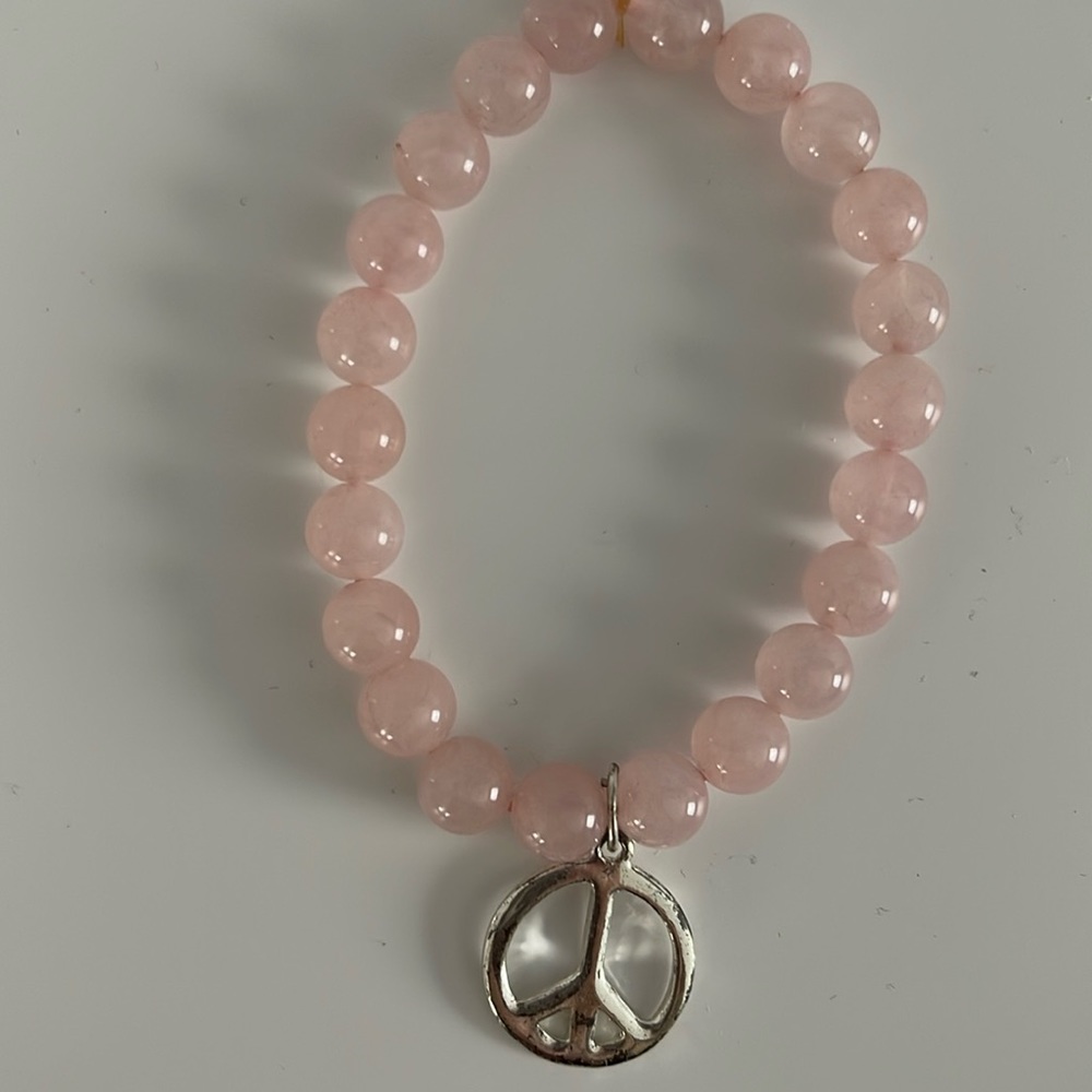 Rose Quart Peace charm bracelet
